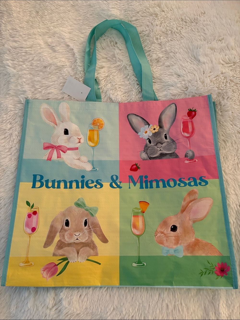 Reusable Shopping Bag Homegoods Bunnies 🐰 & Mimosas Patterned Tote Bag NWT